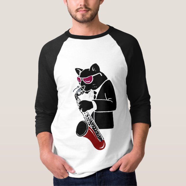 Tenor Sax Cat - Maroon T-Shirt (Front)