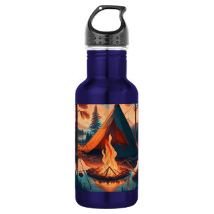 Tent and Campfire Vintage Colours Art 532 Ml Water Bottle