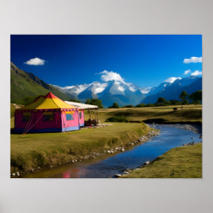 Tent at a Tourist Camp in the Majestic Mountains Poster