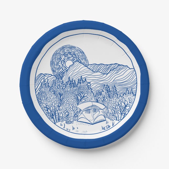 Tent Camping Mountain Scene Paper Plate (Front)