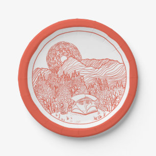Tent Camping Mountain Scene Paper Plate