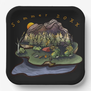 Tent Camping Woods Mountain Scene Paper Plate