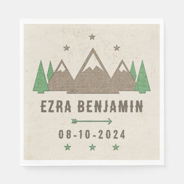 Tent Canvas Camping Bar Mitzvah Personalised Napkin (Front)