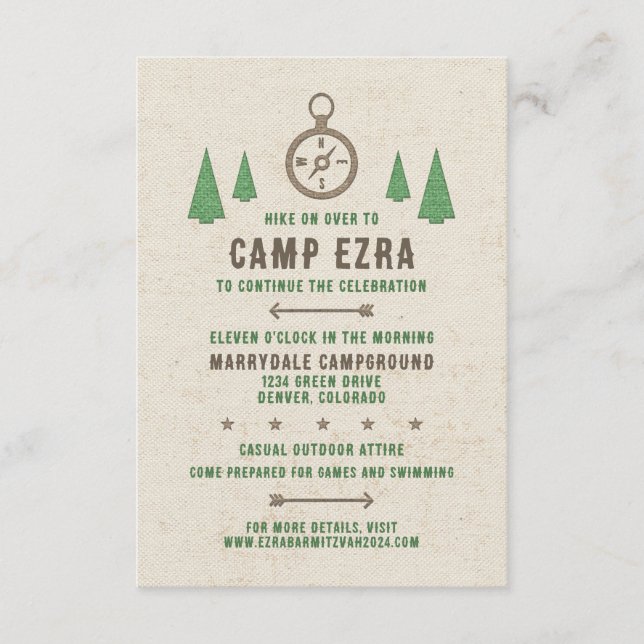 Tent Canvas Camping Bar Mitzvah Reception Enclosure Card (Front)