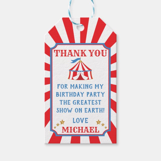 Tent Circus Carnival Birthday Gift Favour Tag (Front)