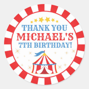 Tent Circus Carnival Birthday Round Label Sticker