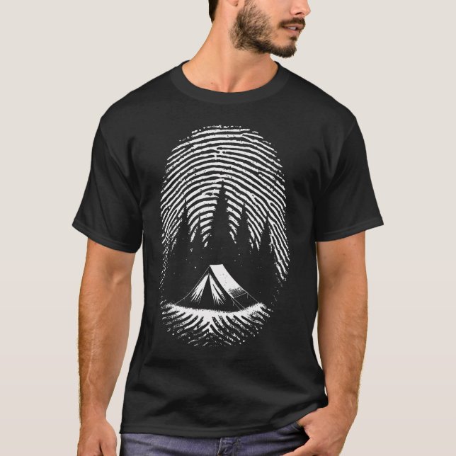 Tent Fingerprint - Vintage Nature Wildlife Camping T-Shirt (Front)
