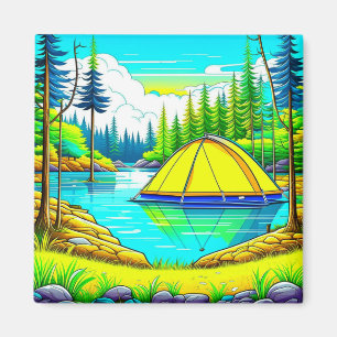 Tent Floating on the Lake Camping Themed Magnet