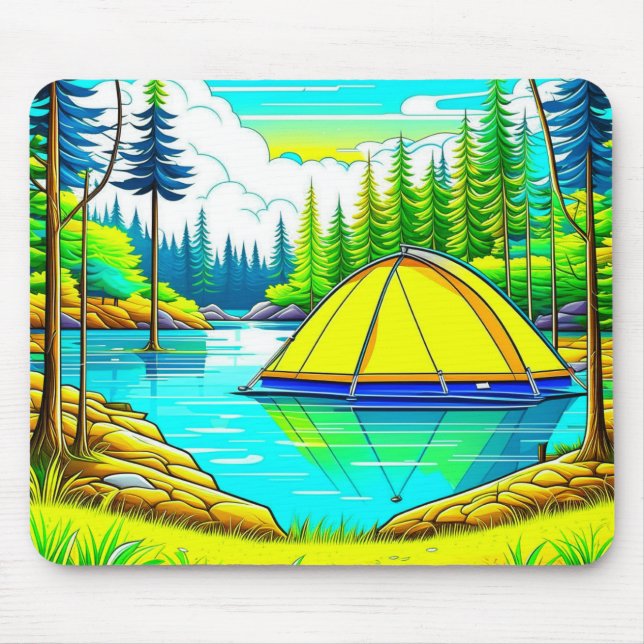 Tent Floating on the Lake Camping  Themed Mouse Pad (Front)