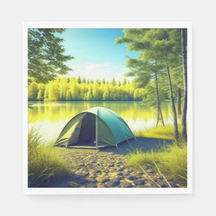 Tent in a Beautiful Forest by a Lake Napkin