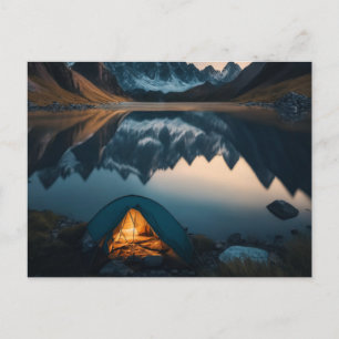 Tent, Mountains and Lake Camping Themed Art Postcard