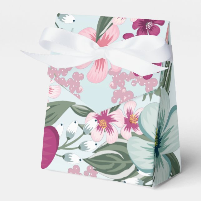 Tent Paper Favour Box Tropical Flowers on Blue Omb (Front Side)