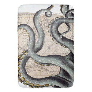 Tentacles Grey Map Vintage Bath Mat