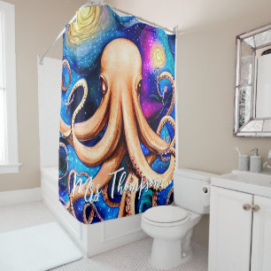 Tentacles Octopus with Personalised Name Shower Curtain