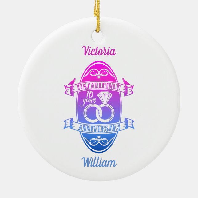 Tenth 10th wedding anniversary TIN ALUMINUM Ceramic Tree Decoration (Back)