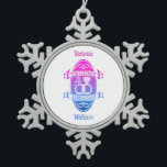 Tenth 10th wedding anniversary TIN ALUMINUM Snowflake Pewter Christmas Ornament<br><div class="desc">A design for a married couple who are celebrating their tenth, 10th wedding anniversary. This design is a, shield like, emblem with the text TIN ALUMINUM anniversary, 10 year, and linked wedding rings. TIN or ALUMINUM is the traditional gift for the tenth wedding anniversary. You can customise the husband and...</div>