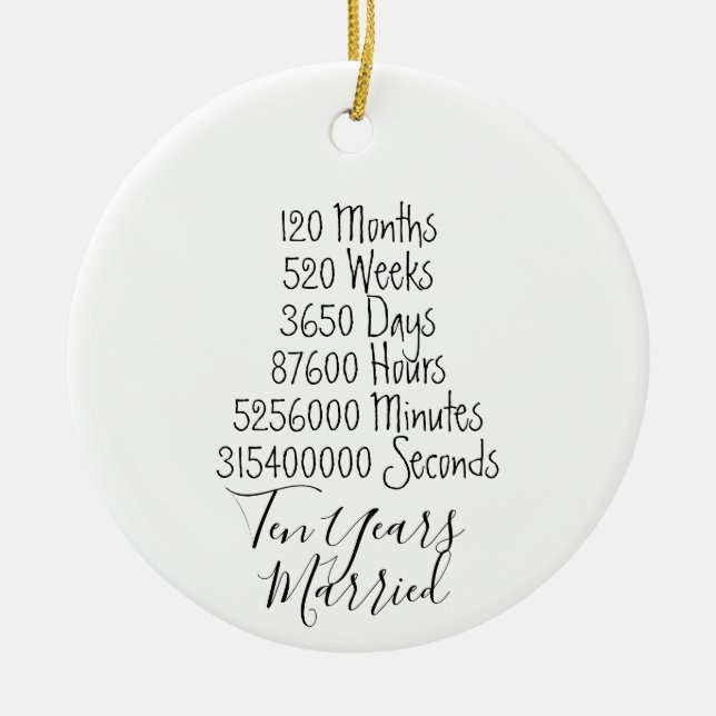 Tenth Anniversary 10th wedding year married couple Ceramic Tree Decoration (Front)