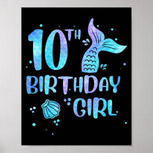 Tenth Birthday Girl Mermaid 10th Toddlers Back to Poster