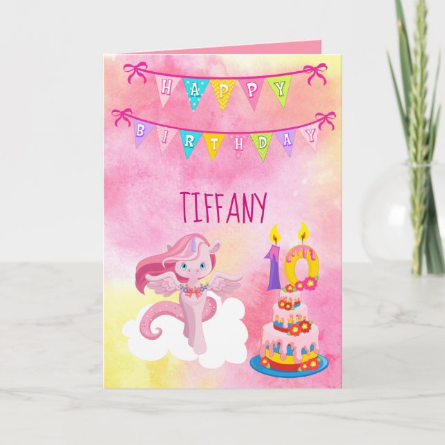 Tenth Birthday Unicorn Party Card (Front)