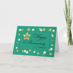 Tenth Employee Anniversary Green Gold Effect Stars Card