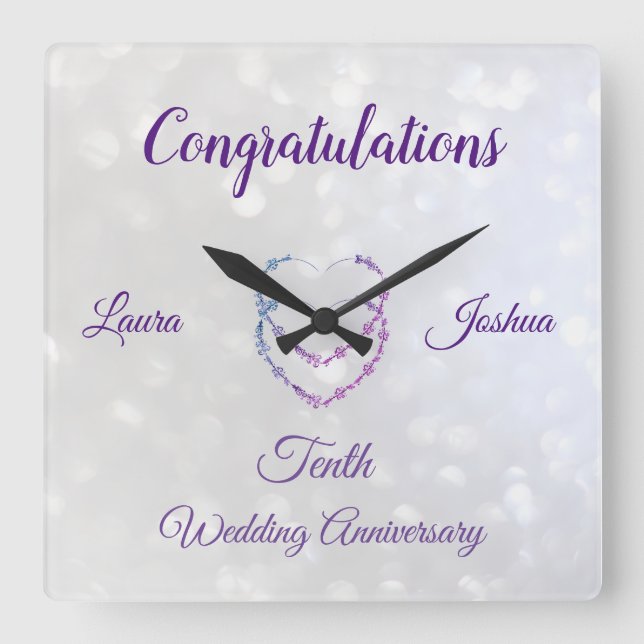 Tenth Wedding Anniversary Acrylic Wall Clock (Front)