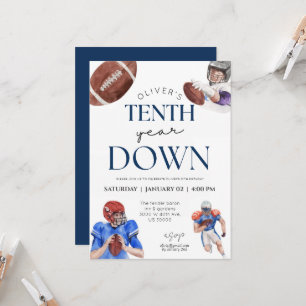 Tenth year down football theme boy 10th birthday invitation