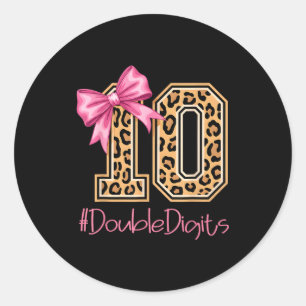 Tenth Years Old Girl Birthday Bow Coquette Leopard Classic Round Sticker