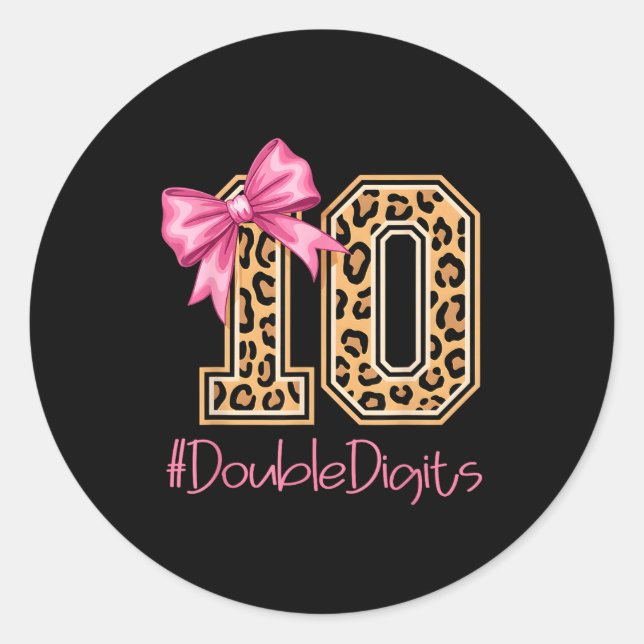 Tenth Years Old Girl Birthday Bow Coquette Leopard Classic Round Sticker (Front)
