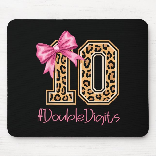 Tenth Years Old Girl Birthday Bow Coquette Leopard Mouse Pad (Front)