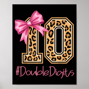 Tenth Years Old Girl Birthday Bow Coquette Leopard Poster