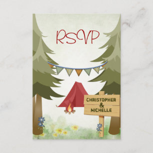 Tents and Campfire Woodland Camping Wedding RSVP Card
