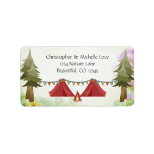 Tents with Buntings, Campfire, Woodland, Camping Label