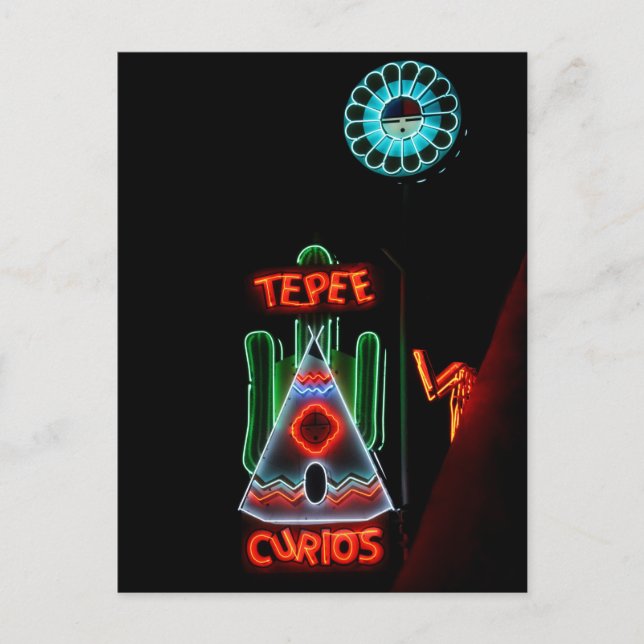Tepee Curios Neon Sign, Tucumcari, N.M. Postcard (Front)