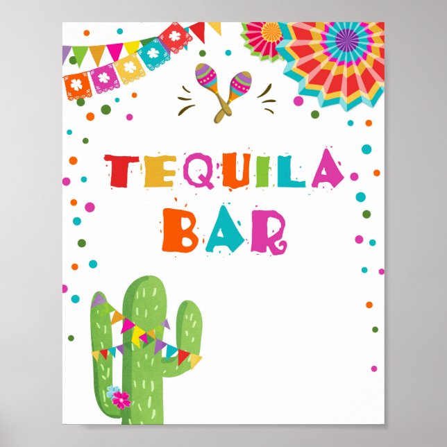 Tequila Bar Fiesta Drinks Cactus Table Sign (Front)