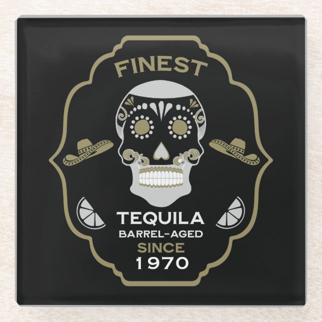 Tequila Birthday Over The Hill Glass Coaster (Front)