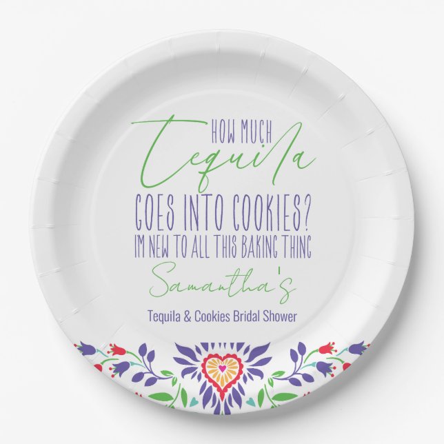 Tequila & Cookies Baking Class Bridal Shower Party Paper Plate (Front)