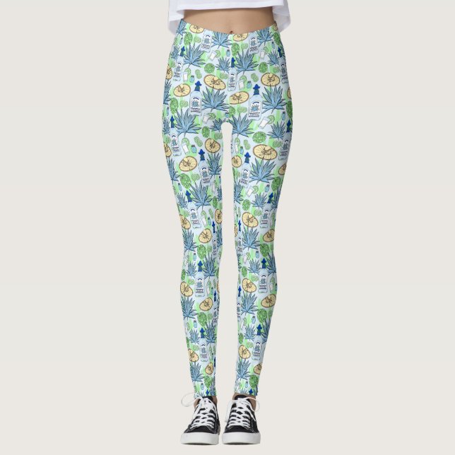 Tequila Drinker Blue Agave Cactus and Sombreros Leggings (Front)