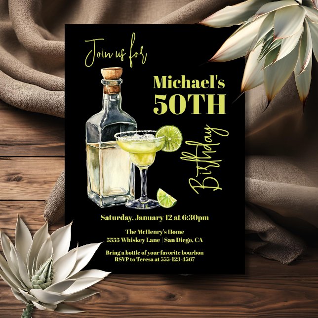 Tequila Margarita Milestone Man's Birthday Invitation (Creator Uploaded)