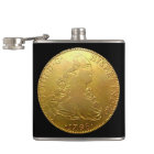 Tequila Spanish Gold Doubloon on Black Flask