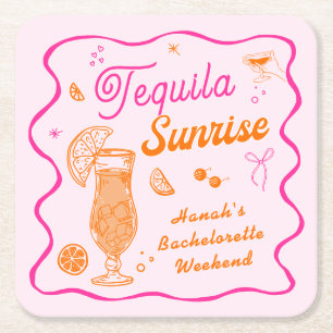Tequila Sunrise Bachelorette Square Paper Coaster