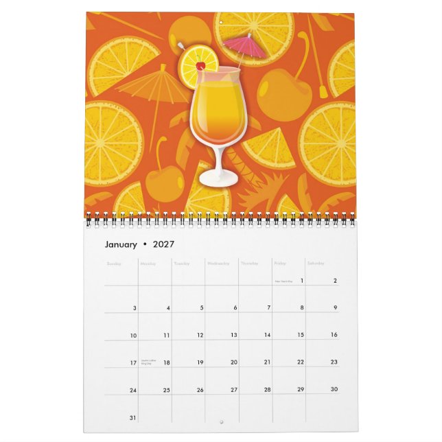 Tequila sunrise calendar (Jan 2027)