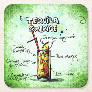 Tequila Sunrise Drink Recipe Square Paper Coaster
