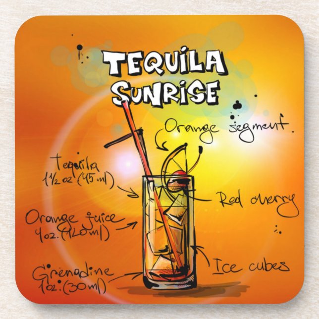 Tequila Sunrise Drink Recipe Stylish & Trendy Coaster (Front)