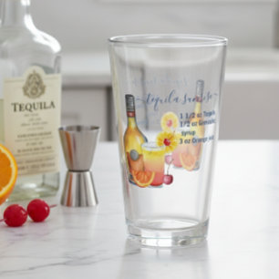 Tequila Sunrise Recipe Watercolor Mixed Drink Glass