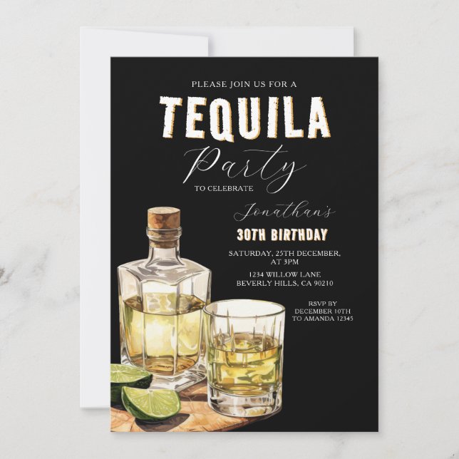 Tequila Tasting Adult Birthday Surprise Party Invitation (Front)