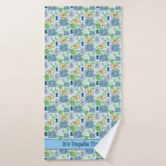 Tequila Time Cocktail Drinker Blue Agave Pattern Bath Towel