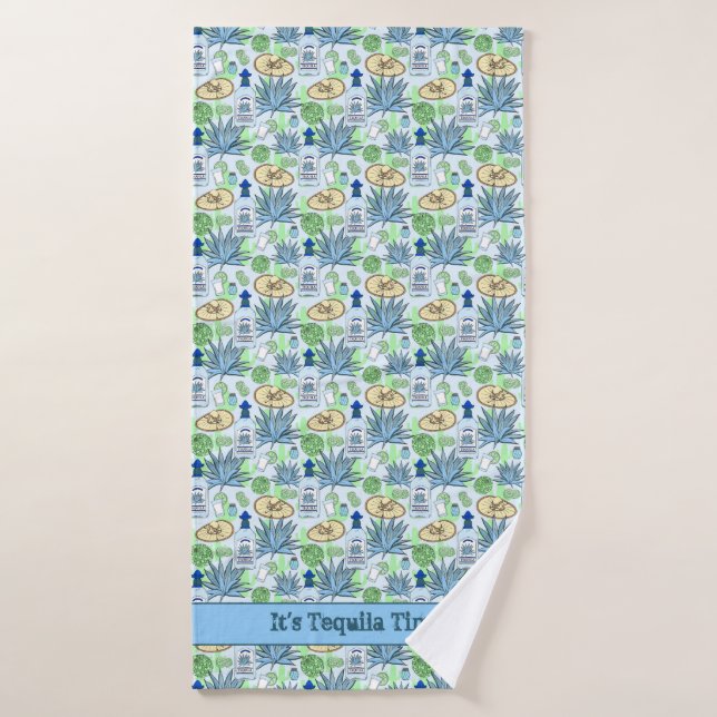 Tequila Time Cocktail Drinker Blue Agave Pattern Bath Towel (Bath Towel)