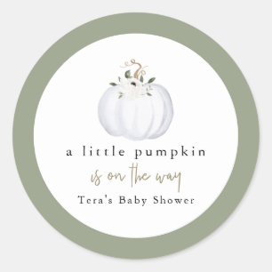 TERA Fall Greenery White Pumpkin Baby Shower Classic Round Sticker