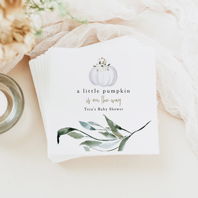 TERA Fall Greenery White Pumpkin Baby Shower Napkin (Creator Uploaded)