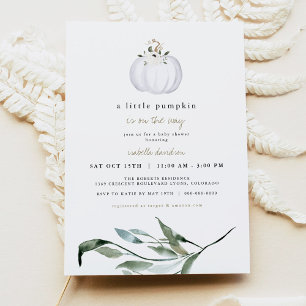 Tera - White Pumpkin Greenery Fall Baby Shower Invitation
